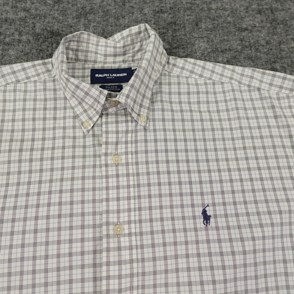 Ralph Lauren Golf Tilden Shirt Large Beige Plaid Button-Down Short Sleeve Cotton
